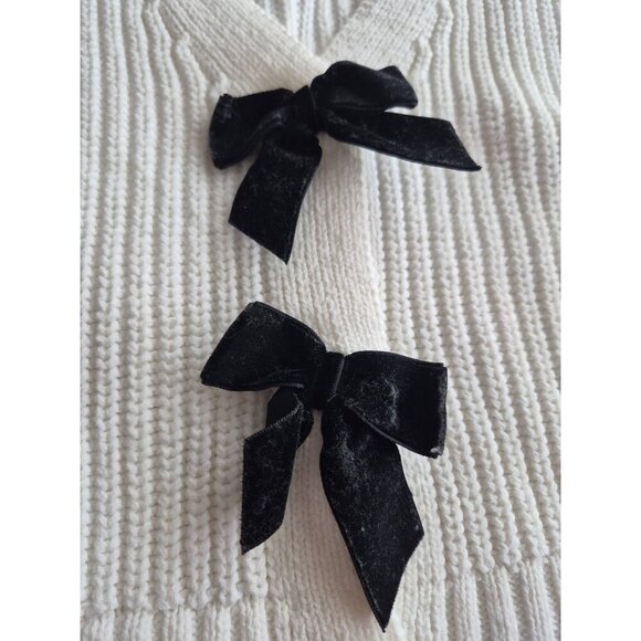 Pink Rose White Knit Cardigan With Black Velvet Bows size L - Picture 3 of 7